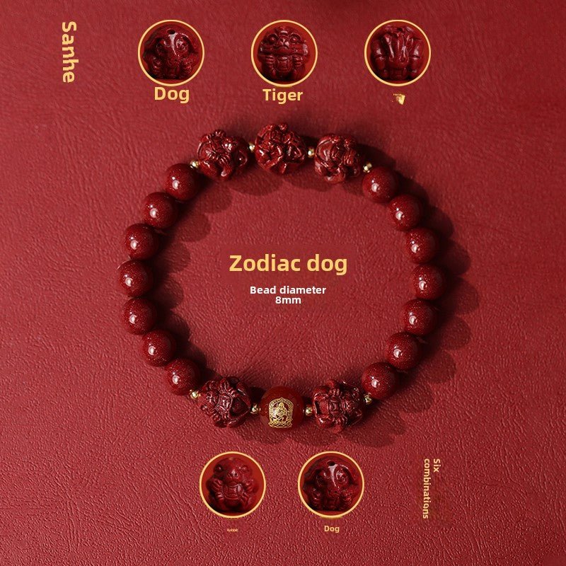 New Chinese style cinnabar purple gold sand bracelet zodiac men and women - jewelry - weilin.com