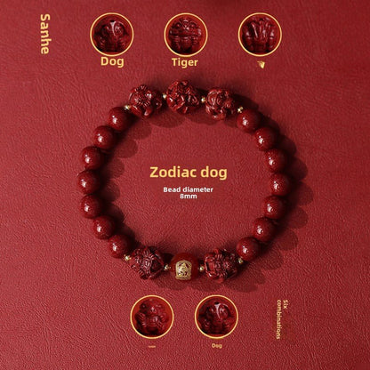 New Chinese style cinnabar purple gold sand bracelet zodiac men and women - jewelry - weilin.com