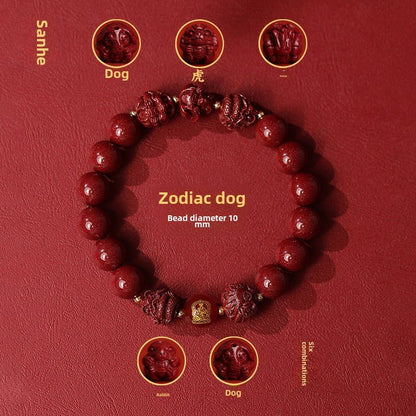 New Chinese style cinnabar purple gold sand bracelet zodiac men and women - jewelry - weilin.com
