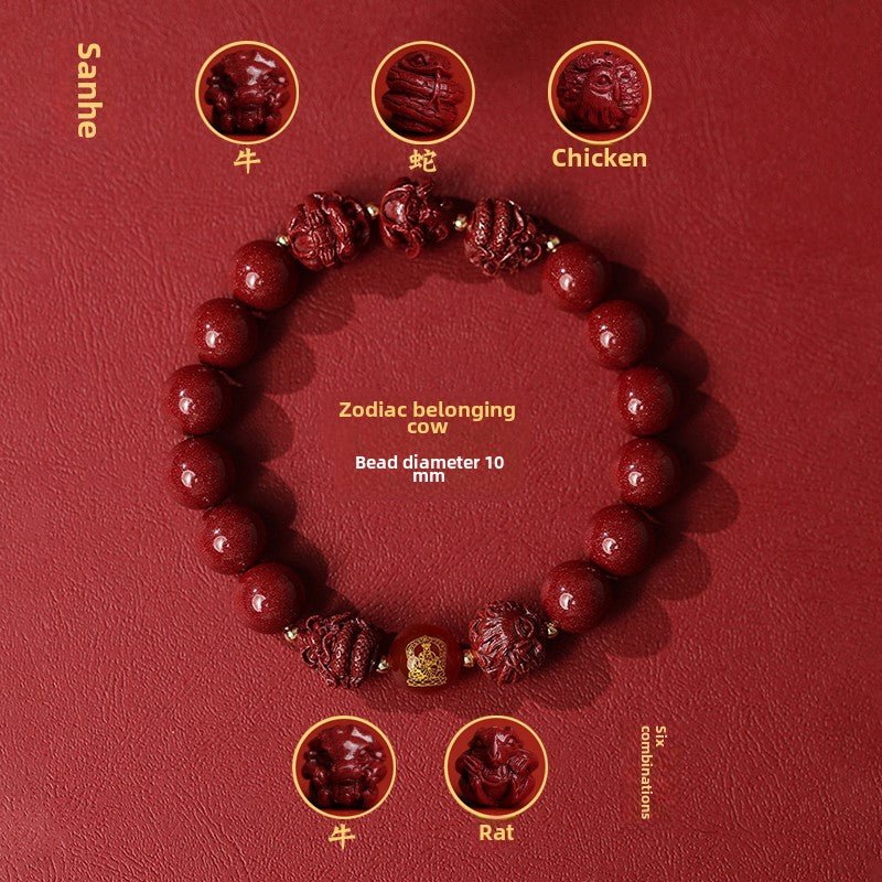 New Chinese style cinnabar purple gold sand bracelet zodiac men and women - jewelry - weilin.com