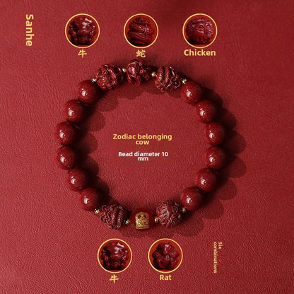 New Chinese style cinnabar purple gold sand bracelet zodiac men and women - jewelry - weilin.com