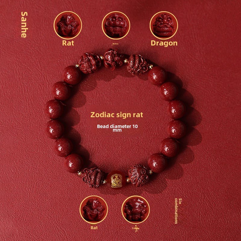 New Chinese style cinnabar purple gold sand bracelet zodiac men and women - jewelry - weilin.com