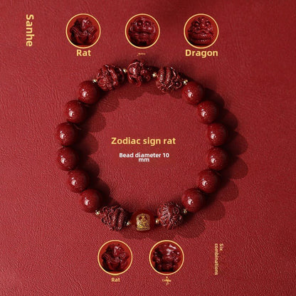New Chinese style cinnabar purple gold sand bracelet zodiac men and women - jewelry - weilin.com