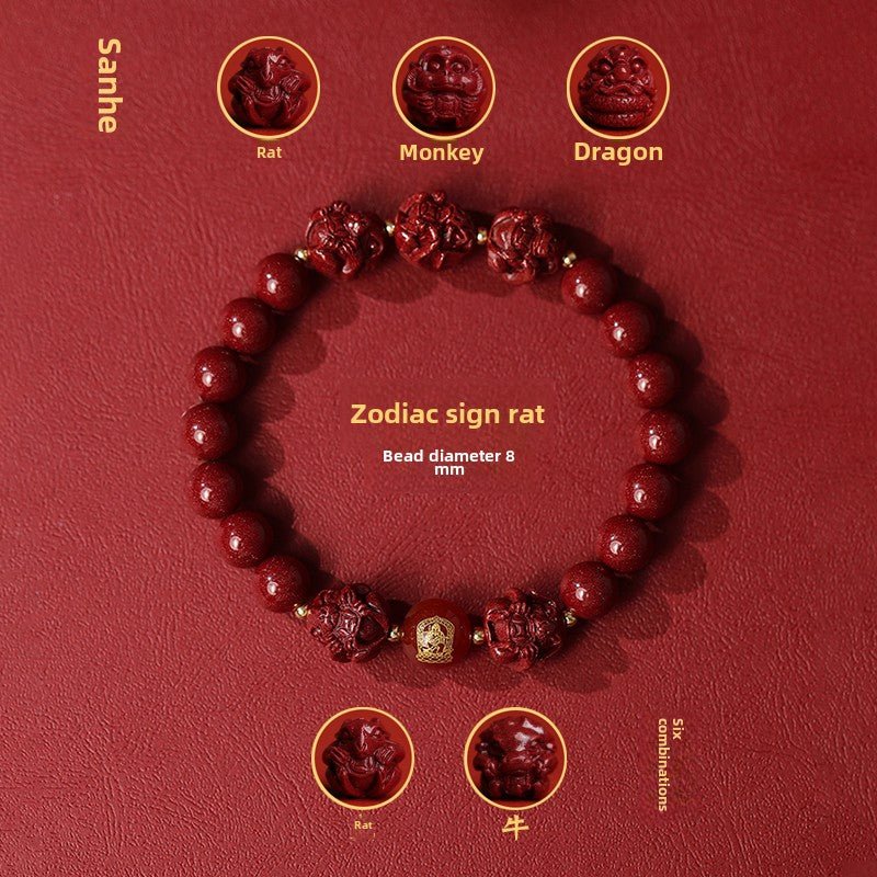 New Chinese style cinnabar purple gold sand bracelet zodiac men and women - jewelry - weilin.com