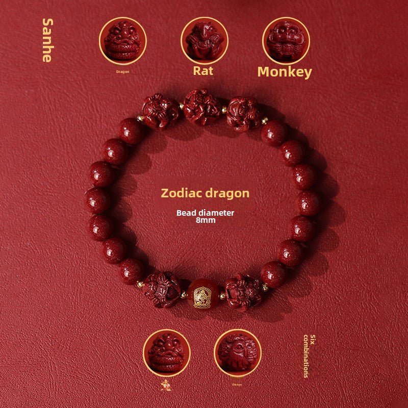 New Chinese style cinnabar purple gold sand bracelet zodiac men and women - jewelry - weilin.com