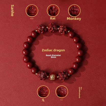 New Chinese style cinnabar purple gold sand bracelet zodiac men and women - jewelry - weilin.com