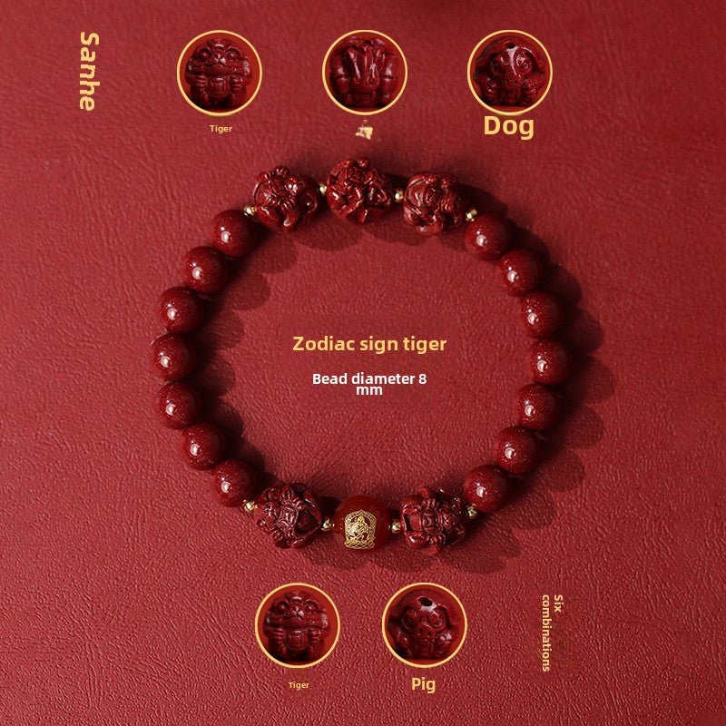 New Chinese style cinnabar purple gold sand bracelet zodiac men and women - jewelry - weilin.com