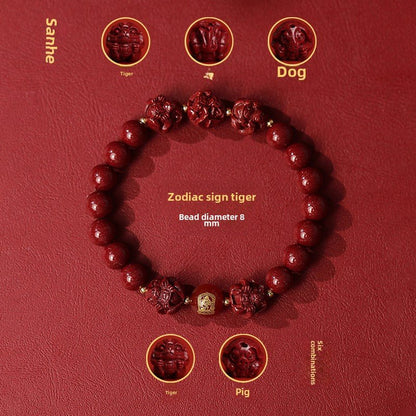 New Chinese style cinnabar purple gold sand bracelet zodiac men and women - jewelry - weilin.com