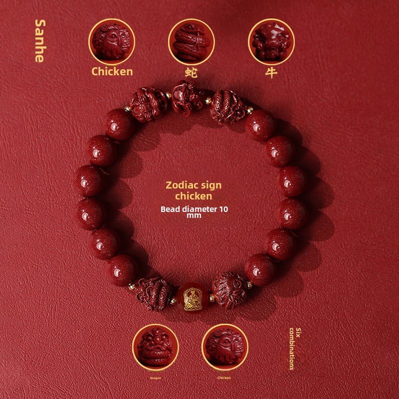 New Chinese style cinnabar purple gold sand bracelet zodiac men and women - jewelry - weilin.com