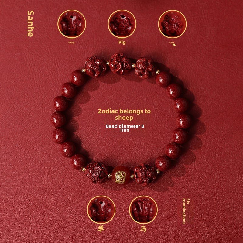 New Chinese style cinnabar purple gold sand bracelet zodiac men and women - jewelry - weilin.com