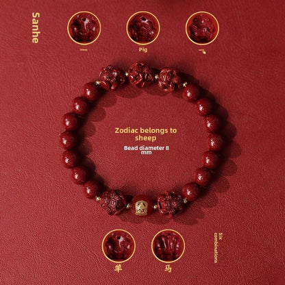 New Chinese style cinnabar purple gold sand bracelet zodiac men and women - jewelry - weilin.com