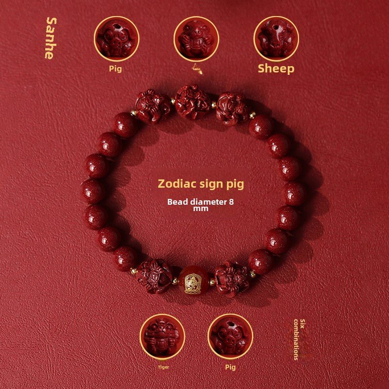 New Chinese style cinnabar purple gold sand bracelet zodiac men and women - jewelry - weilin.com