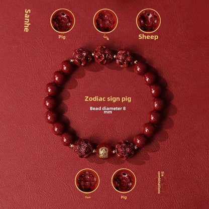 New Chinese style cinnabar purple gold sand bracelet zodiac men and women - jewelry - weilin.com
