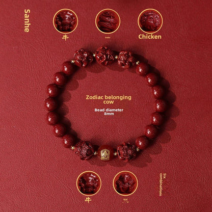 New Chinese style cinnabar purple gold sand bracelet zodiac men and women - jewelry - weilin.com