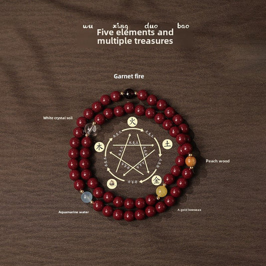 New Chinese style cinnabar purple gold sand five elements multi - treasure bracelet - jewelry - weilin.com