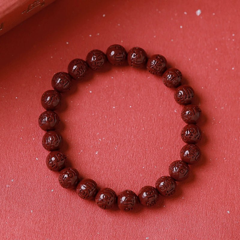 New Chinese style cinnabar purple gold sand six - character mantra single circle bracelet for men and women - jewelry - weilin.com