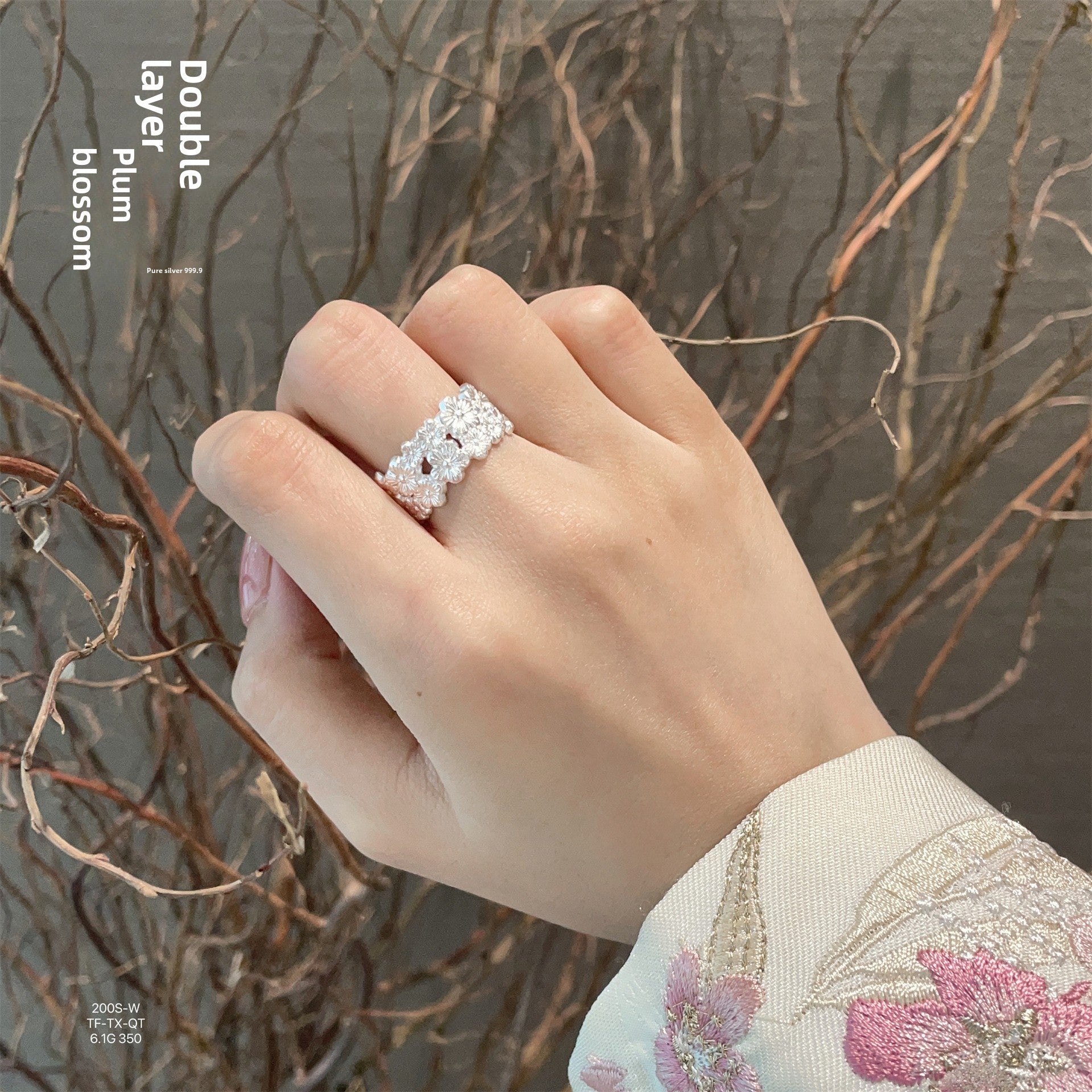 New Chinese style plum blossom sterling silver ring - jewelry - weilin.com
