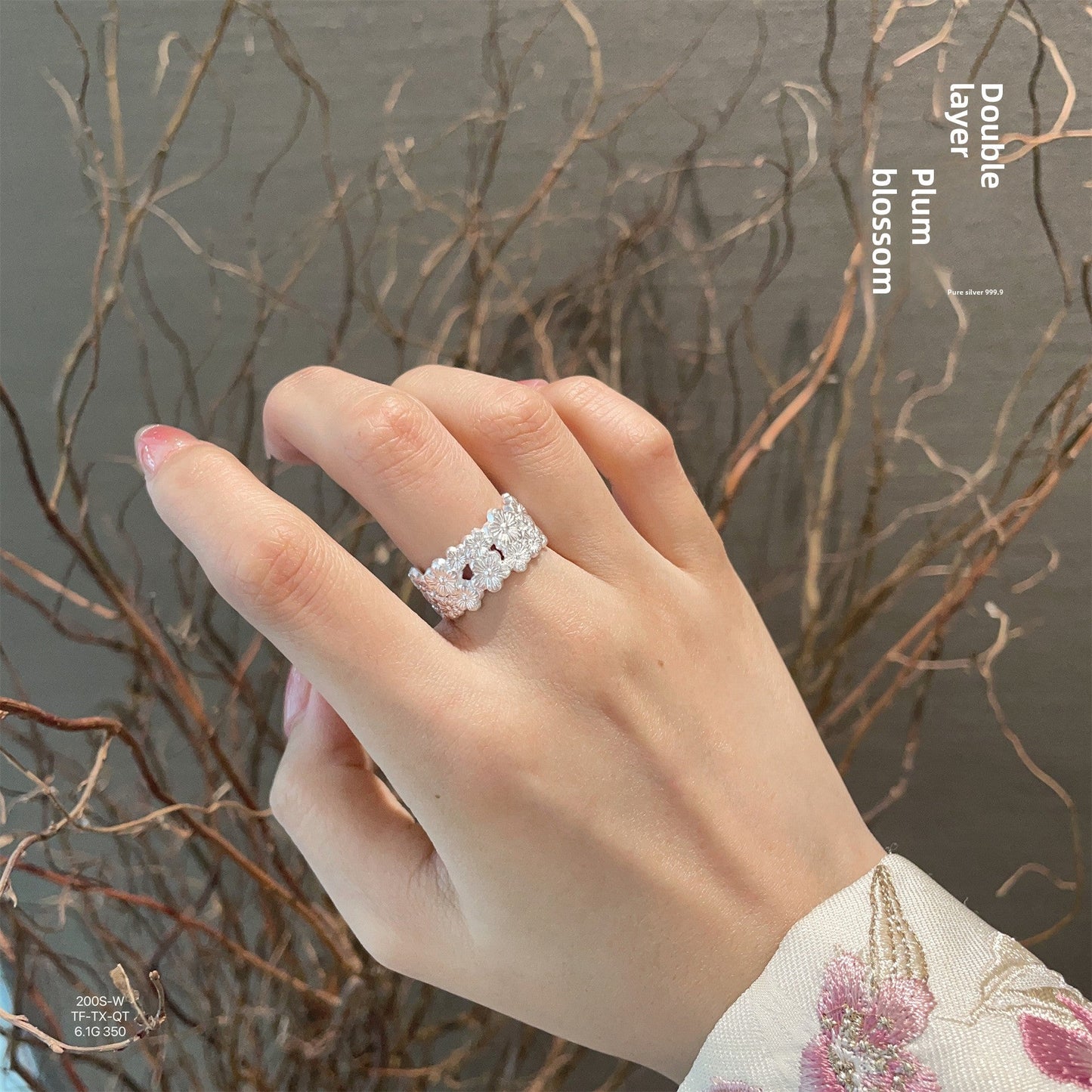 New Chinese style plum blossom sterling silver ring - jewelry - weilin.com