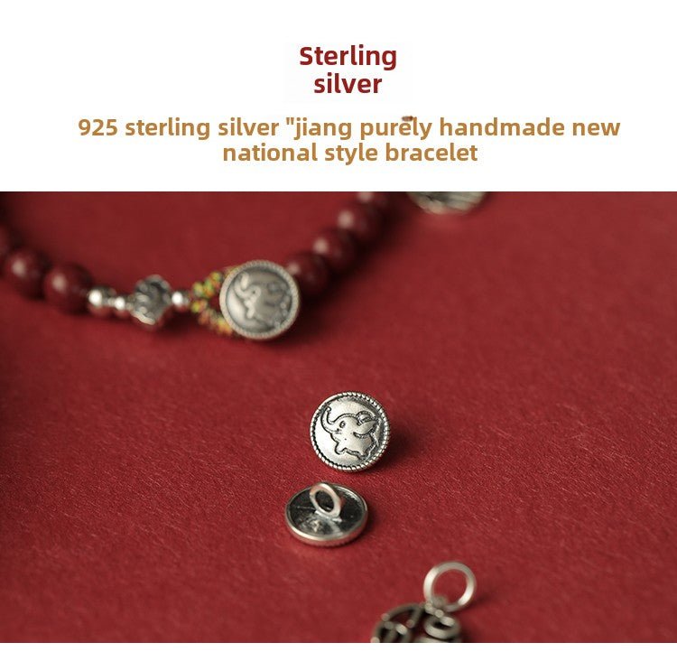 New Chinese style purple gold sand cinnabar bracelet hand - woven auspicious bracelet pure silver bracelet - jewelry - weilin.com