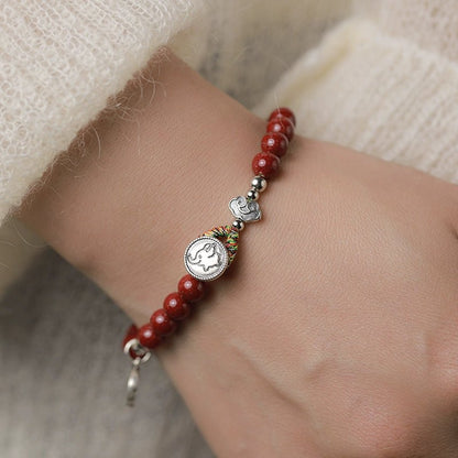 New Chinese style purple gold sand cinnabar bracelet hand - woven auspicious bracelet pure silver bracelet - jewelry - weilin.com