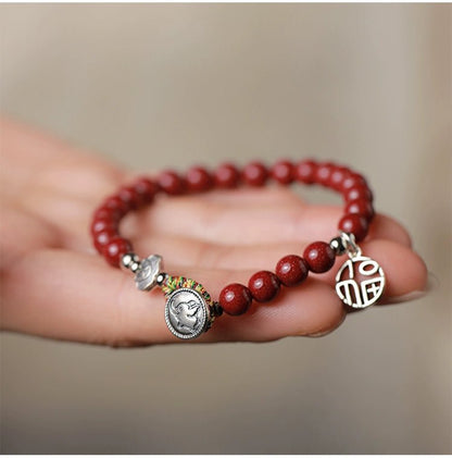 New Chinese style purple gold sand cinnabar bracelet hand - woven auspicious bracelet pure silver bracelet - jewelry - weilin.com