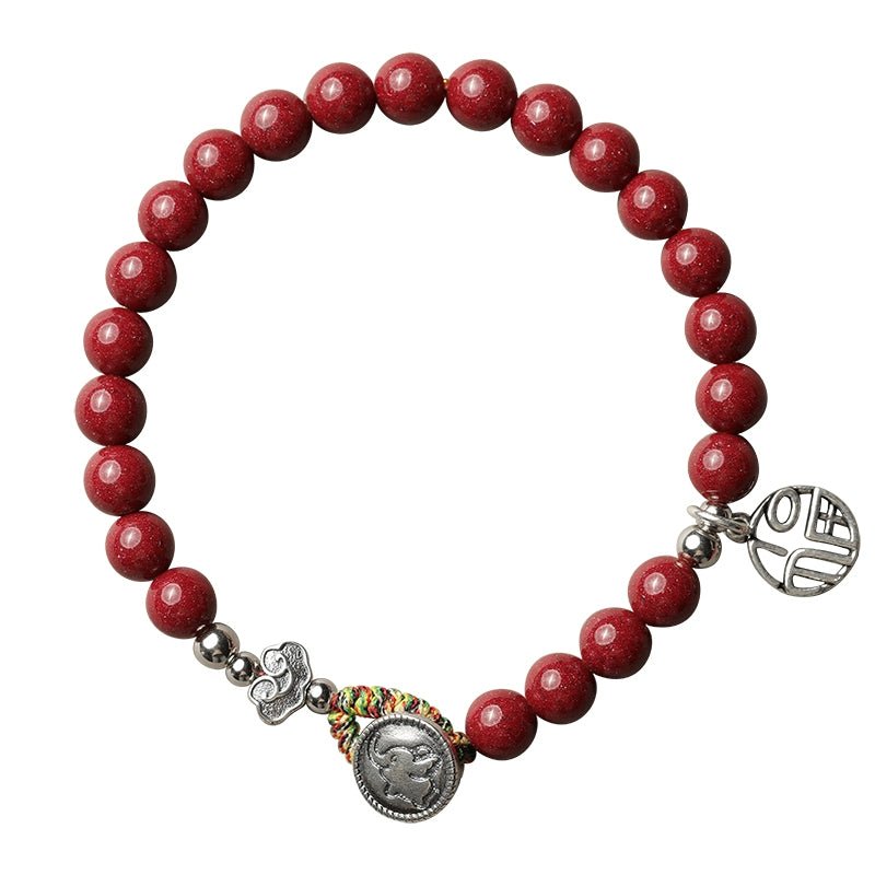 New Chinese style purple gold sand cinnabar bracelet hand - woven auspicious bracelet pure silver bracelet - jewelry - weilin.com