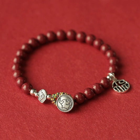 New Chinese style purple gold sand cinnabar bracelet hand - woven auspicious bracelet pure silver bracelet - jewelry - weilin.com