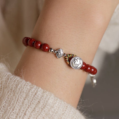 New Chinese style purple gold sand cinnabar bracelet hand - woven auspicious bracelet pure silver bracelet - jewelry - weilin.com