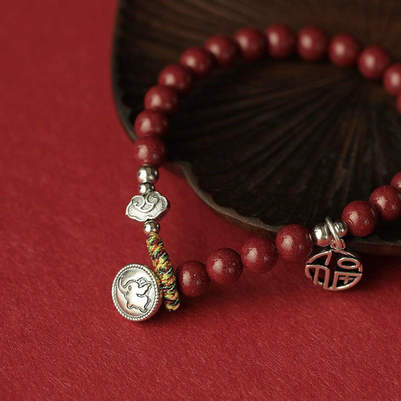 New Chinese style purple gold sand cinnabar bracelet hand - woven auspicious bracelet pure silver bracelet - jewelry - weilin.com