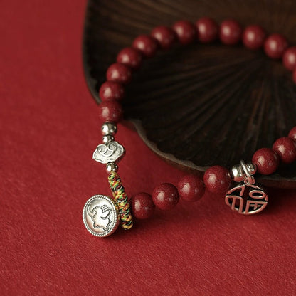 New Chinese style purple gold sand cinnabar bracelet hand - woven auspicious bracelet pure silver bracelet - jewelry - weilin.com