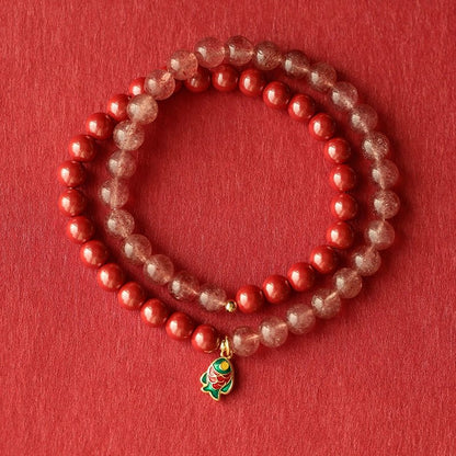 New Chinese style purple gold sand cinnabar emperor sand hand crystal bracelet for women - jewelry - weilin.com