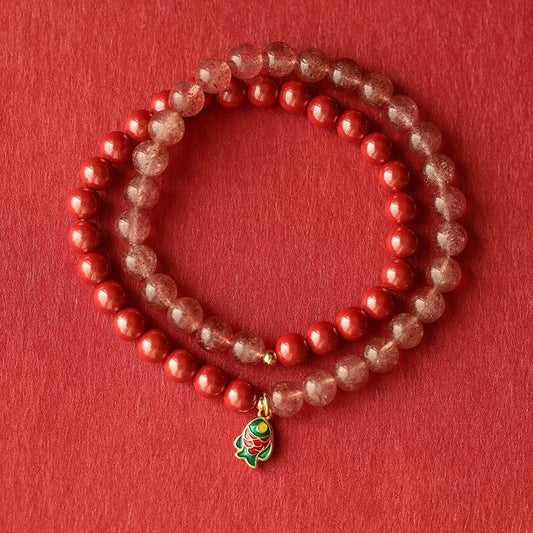 New Chinese style purple gold sand cinnabar emperor sand hand crystal bracelet for women - jewelry - weilin.com