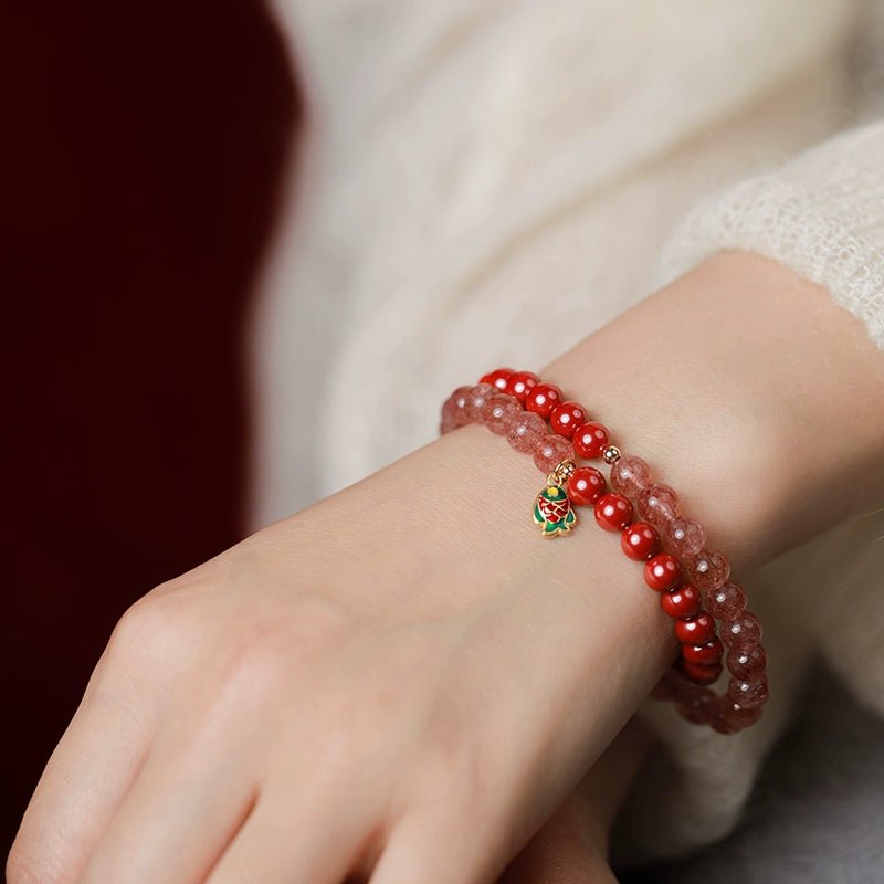 New Chinese style purple gold sand cinnabar emperor sand hand crystal bracelet for women - jewelry - weilin.com