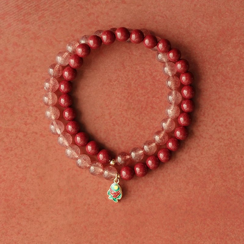 New Chinese style purple gold sand cinnabar emperor sand hand crystal bracelet for women - jewelry - weilin.com