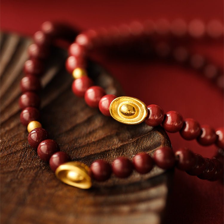 New Chinese style purple gold sand emperor sand cinnabar bracelet full gold ingot bracelet - jewelry - weilin.com
