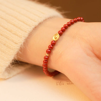 New Chinese style purple gold sand emperor sand cinnabar bracelet full gold ingot bracelet - jewelry - weilin.com
