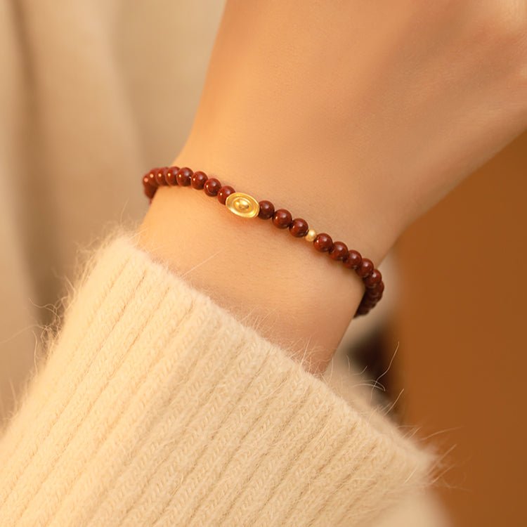 New Chinese style purple gold sand emperor sand cinnabar bracelet full gold ingot bracelet - jewelry - weilin.com