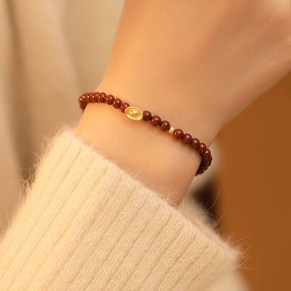 New Chinese style purple gold sand emperor sand cinnabar bracelet full gold ingot bracelet - jewelry - weilin.com