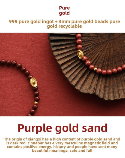 New Chinese style purple gold sand emperor sand cinnabar bracelet full gold ingot bracelet - jewelry - weilin.com
