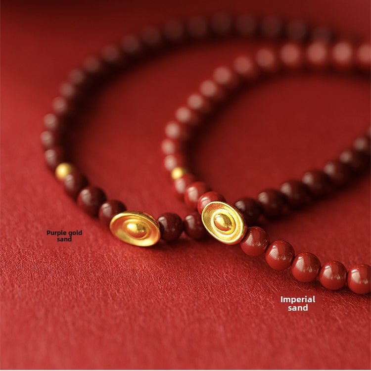 New Chinese style purple gold sand emperor sand cinnabar bracelet full gold ingot bracelet - jewelry - weilin.com