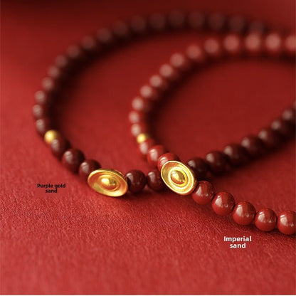 New Chinese style purple gold sand emperor sand cinnabar bracelet full gold ingot bracelet - jewelry - weilin.com