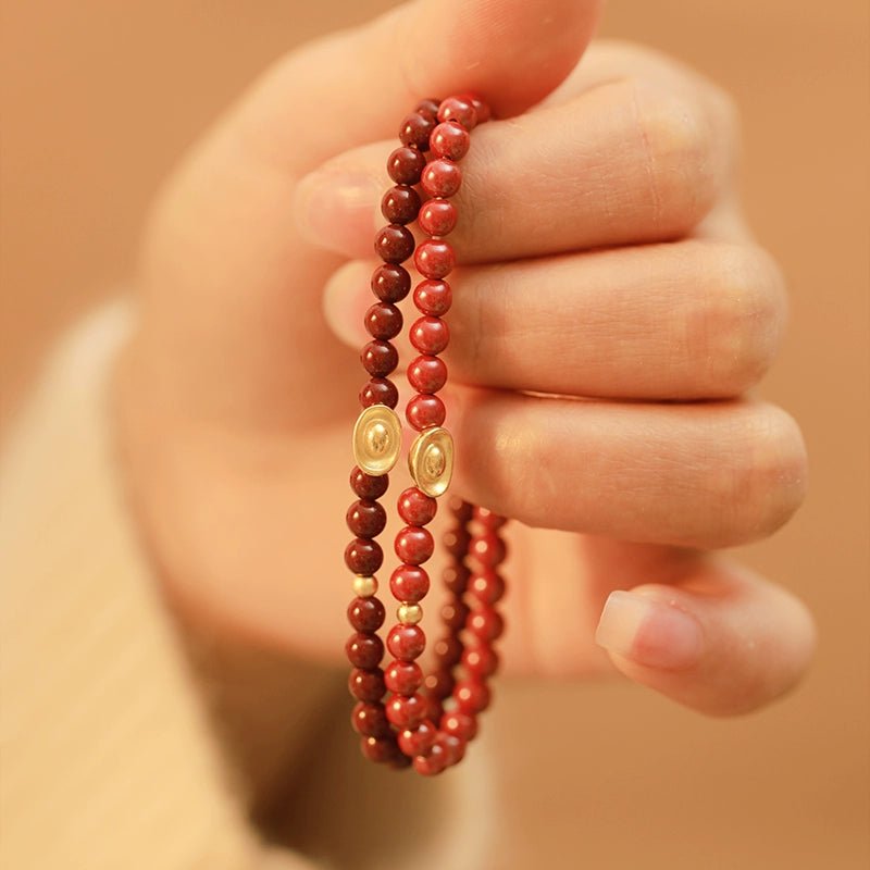 New Chinese style purple gold sand emperor sand cinnabar bracelet full gold ingot bracelet - jewelry - weilin.com