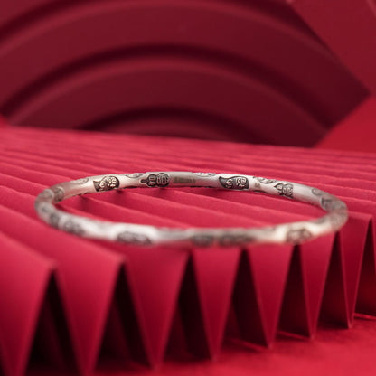 New Chinese style retro round stick sterling silver bracelet - jewelry - weilin.com