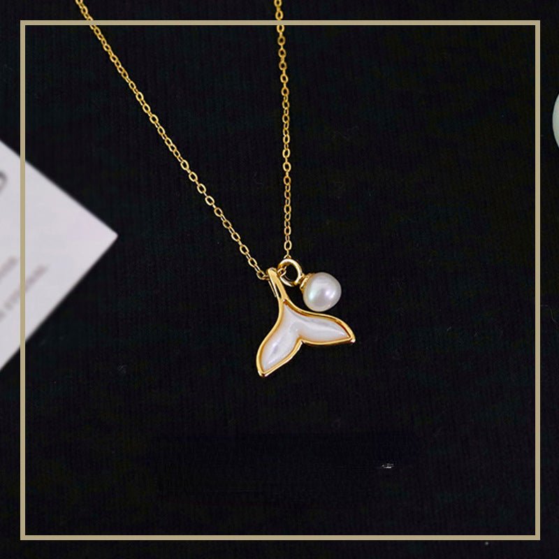 Niche design fishtail freshwater pearl mother - of - pearl necklace for women - jewelry - weilin.com