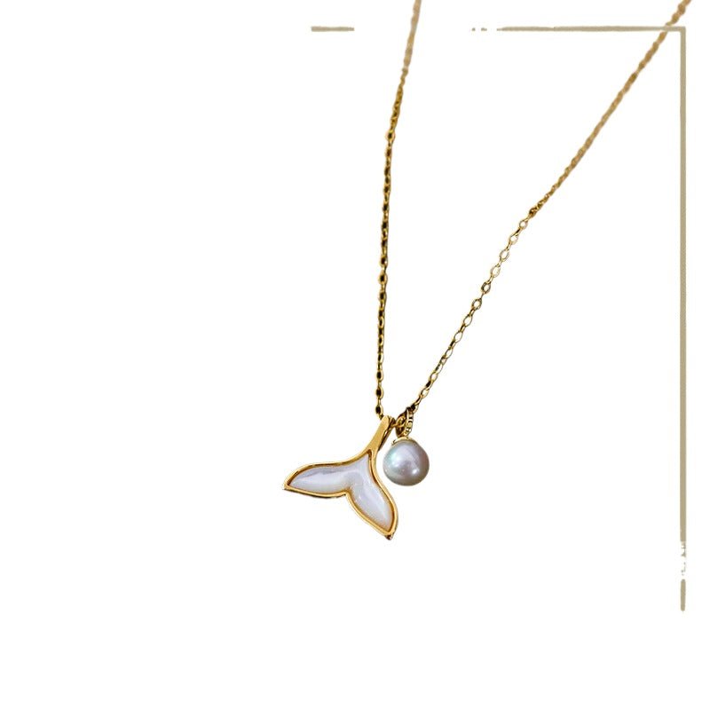 Niche design fishtail freshwater pearl mother - of - pearl necklace for women - jewelry - weilin.com