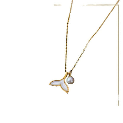 Niche design fishtail freshwater pearl mother - of - pearl necklace for women - jewelry - weilin.com