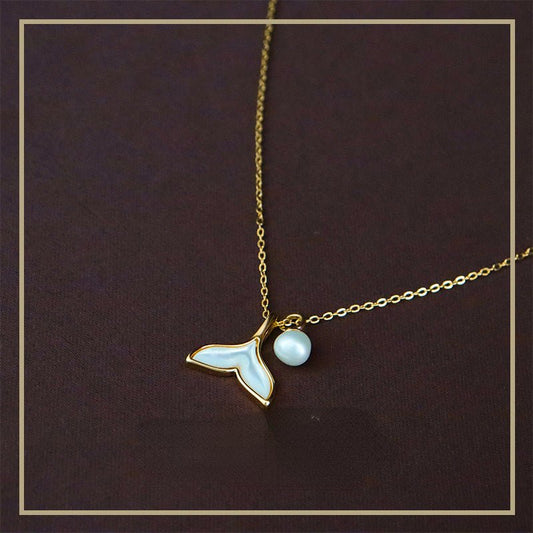 Niche design fishtail freshwater pearl mother - of - pearl necklace for women - jewelry - weilin.com