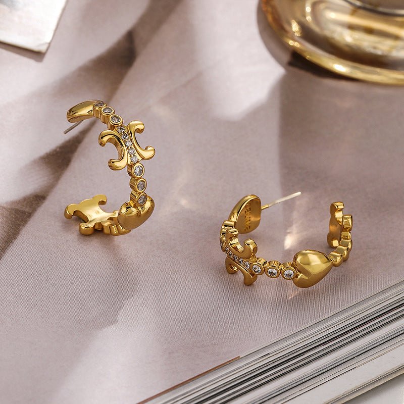 Noble retro heart zircon earrings - jewelry - weilin.com