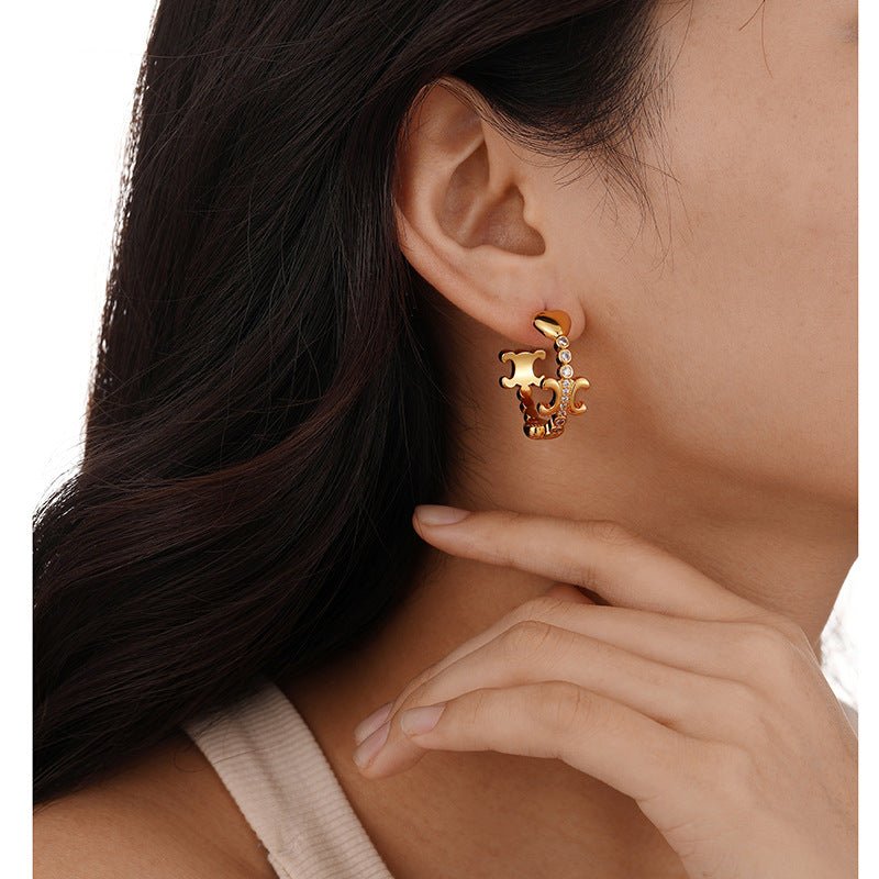 Noble retro heart zircon earrings - jewelry - weilin.com