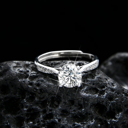 Noble single - grain half - circle cubic zirconia women's ring - jewelry - weilin.com